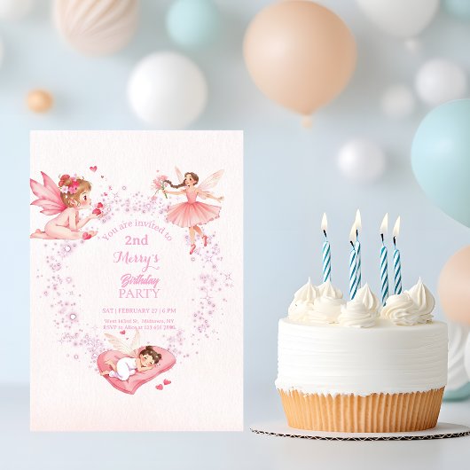 ファンタジーな花と妖精の子供の誕生日 招待状