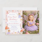 ファンタジーな花と妖精の1歳の誕生日フォトアイテム 招待状 (正面)
