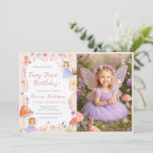 ファンタジーな花と妖精の1歳の誕生日フォトアイテム 招待状 (スタンド正面)