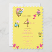 ファンタジーな花の黄色い4歳の誕生日パーティー 招待状 (正面)
