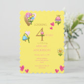 ファンタジーな花の黄色い4歳の誕生日パーティー 招待状 (スタンド正面)