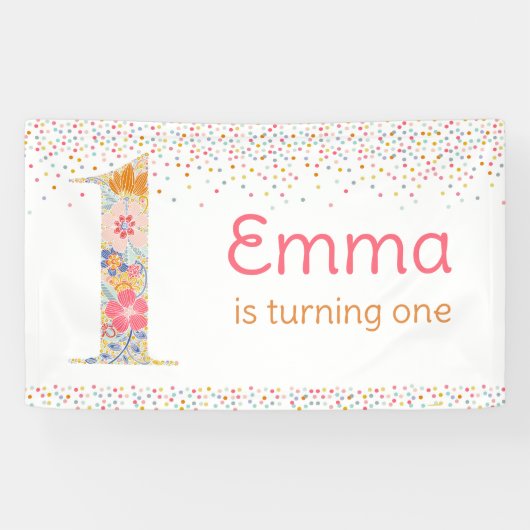 ファンタジーな花の1歳の誕生日サイン 横断幕 (横)