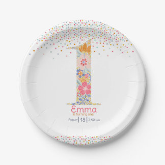 ファンタジーな花の1歳の誕生日招待状 ペーパープレート