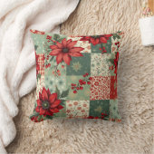ファンタジーな花柄のビンテージクリスマスキルト柄 クッション (ブランケット)
