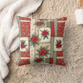 ファンタジーな花柄のビンテージクリスマスキルト柄 クッション (ブランケット)