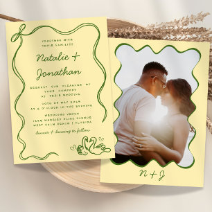 ファンタジーな落書きモノグラムの黄色い結婚式 招待状
