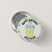 ファンタジーな蝶と花の1歳の誕生日 缶バッジ (正面&裏面)