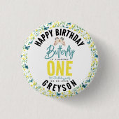 ファンタジーな蝶と花の1歳の誕生日 缶バッジ (正面)