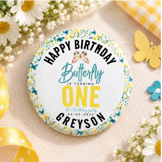 ファンタジーな蝶と花の1歳の誕生日 缶バッジ