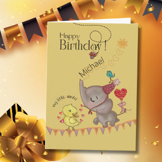 ファンタジーな象とアヒルの子の誕生日カード シーズンカード