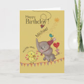 ファンタジーな象とアヒルの子の誕生日カード シーズンカード (正面)