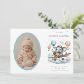 ファンタジーな象の飛行士 赤ちゃんの出生発表 招待状 (スタンド正面)