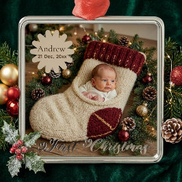 ファンタジーな赤ちゃんの初めてのクリスマスストッキングの写真 メタルオーナメント