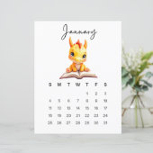 ファンタジーな赤ちゃんドラゴンのアートプリント 1月 (スタンド正面)