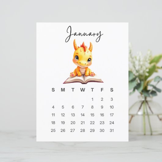 ファンタジーな赤ちゃんドラゴンのアートプリント 1月  (スタンド正面)
