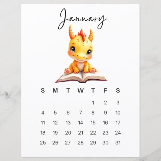ファンタジーな赤ちゃんドラゴンのアートプリント 1月 (正面)