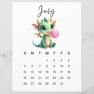 ファンタジーな赤ちゃんドラゴンのアートプリント 7月