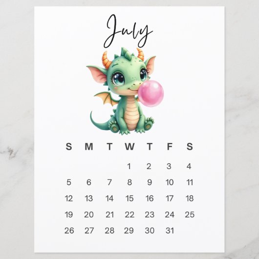 ファンタジーな赤ちゃんドラゴンのアートプリント 7月 (正面)