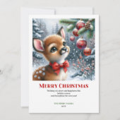 ファンタジーな赤ちゃん鹿の雪の森の水彩クリスマス シーズンカード (正面)