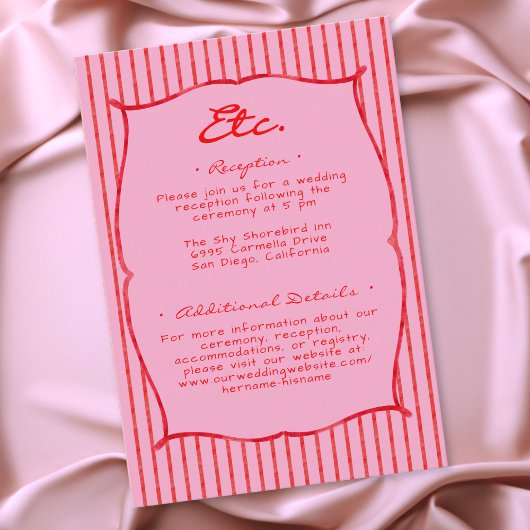 ファンタジーな赤とピンクの水彩ストライプの結婚式 エンクロージャーカード