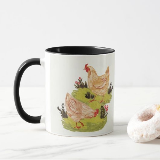 ファンタジーな農場の雌鳥マグ マグカップ (ドーナツ)