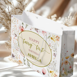 ファンタジーな野の花の妖精のファーストバースデーギフトバッグ ラージペーパーバッグ