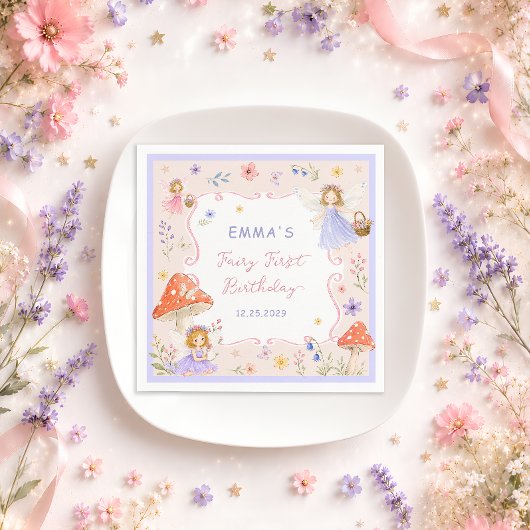 ファンタジーな野の花の妖精の1歳の誕生日 スタンダードカクテルナプキン