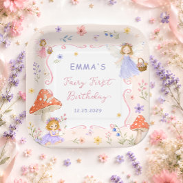 ファンタジーな野の花の妖精の1歳の誕生日 ペーパープレート