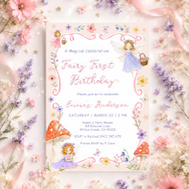 ファンタジーな野の花の妖精の1歳の誕生日 招待状