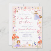 ファンタジーな野の花の妖精の1歳の誕生日 招待状 (正面)