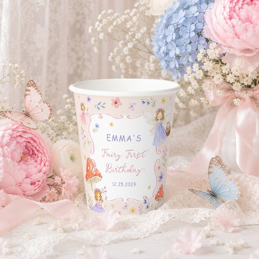 ファンタジーな野の花の妖精の1歳の誕生日 紙コップ