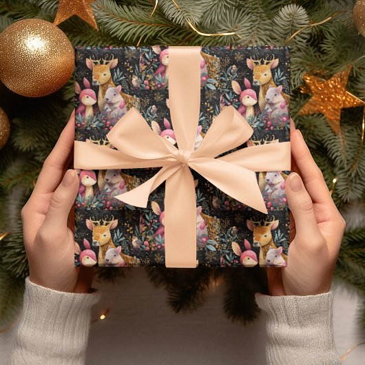 ファンタジーな野生動物のクリスマス包装紙 ラッピングペーパー