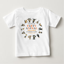 ファンタジーな面白い動物の2歳の誕生日パーティー ベビーTシャツ