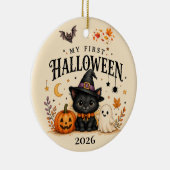 ファンタジーな黒猫の赤ちゃんの最初のハロウィンの思い出 セラミックオーナメント (右)