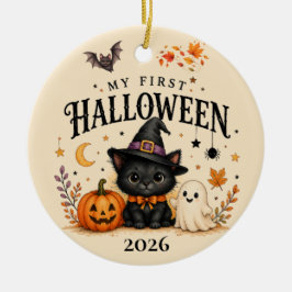 ファンタジーな黒猫の赤ちゃんの最初のハロウィンの思い出 セラミックオーナメント