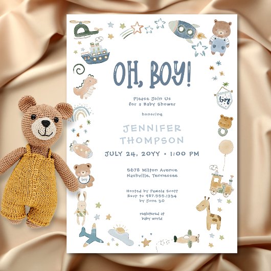 ファンタジーな「Oh Boy」ウォーターカラードゥードルベビーシャワー 招待状