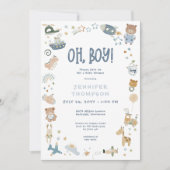 ファンタジーな「Oh Boy」ウォーターカラードゥードルベビーシャワー 招待状 (正面)