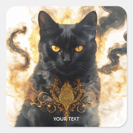 ファンタジーのかわいい猫の黒煙 スクエアシール (正面)