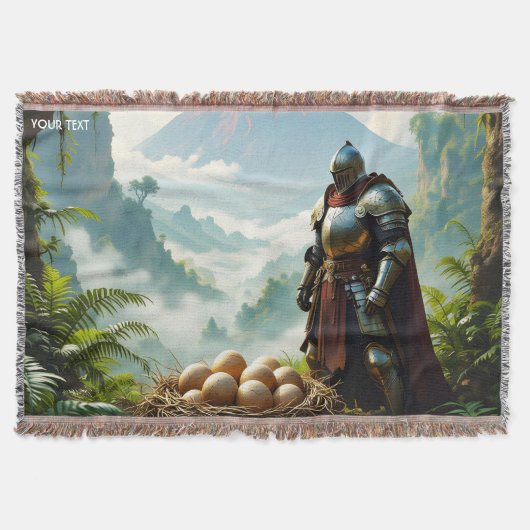 ファンタジーのかわいい騎士が卵を守る スローブランケット (正面)