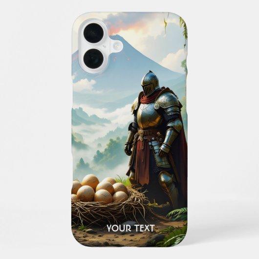 ファンタジーのかわいい騎士が卵を守る iPhoneケース (裏面)