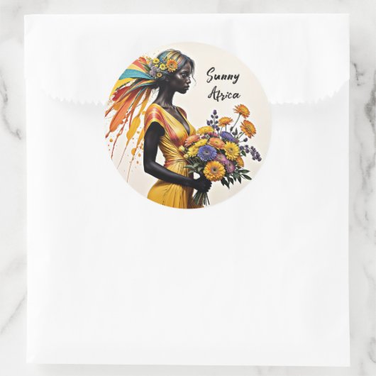 ファンタジーのアフリカの女の子イエローブルーベージュブライトアート ラウンドシール (バッグ)