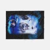 ファンタジーのオオカミの月山 フリースブランケット (正面(横))