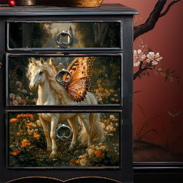 ファンタジーのオレンジ色の蝶の翼を持つ妖精の馬 薄葉紙