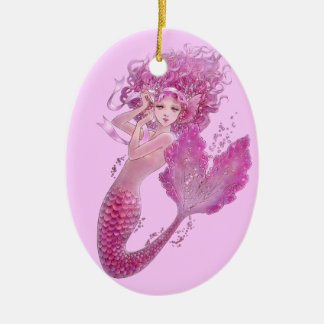 ファンタジーのオーナメント-ピンクのリボンの人魚 セラミックオーナメント
