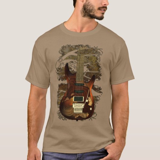 ファンタジーのカスタムなエレキギター Tシャツ (正面)