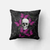 ファンタジーのスカルおよびショッキングピンクの蝶 クッション (裏面)