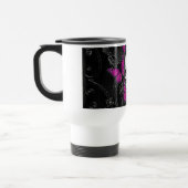 ファンタジーのスカルおよびショッキングピンクの蝶 トラベルマグ (左)