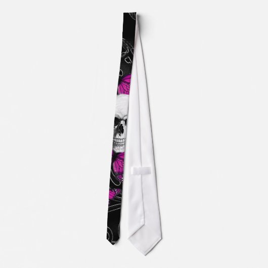 ファンタジーのスカルおよびショッキングピンクの蝶 ネクタイ (裏面)