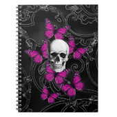 ファンタジーのスカルおよびショッキングピンクの蝶 ノートブック (正面)