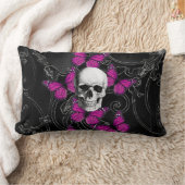ファンタジーのスカルおよびショッキングピンクの蝶 ランバークッション (ブランケット)